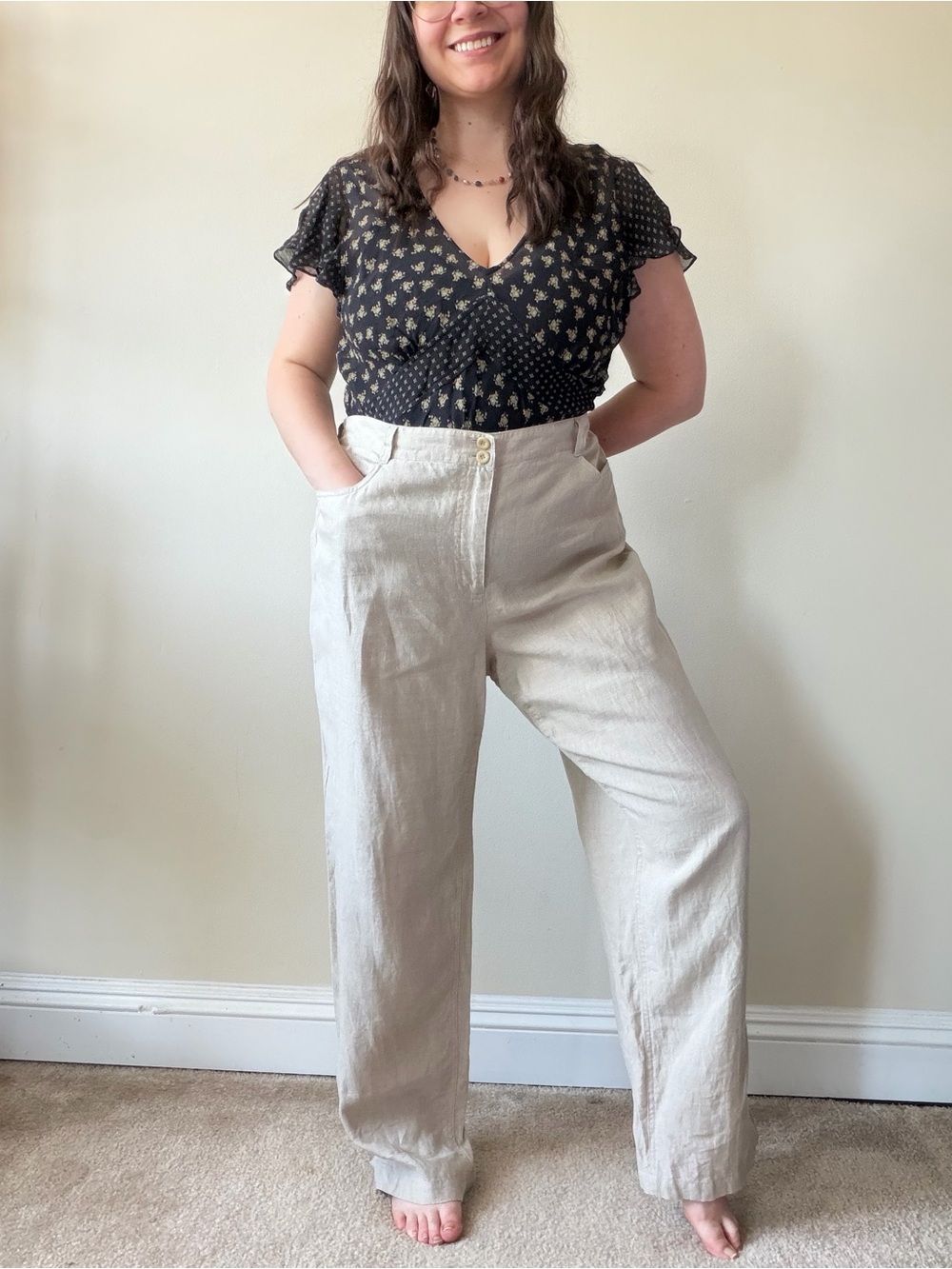 NWT Deadstock Eileen Fisher High Rise Wide Leg Linen Pants in Beige